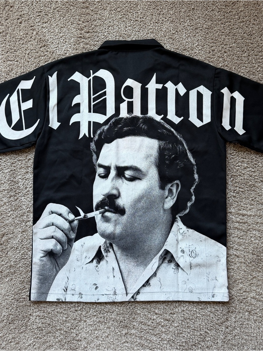 PABLO ESCOBAR EL PATRON FULL ZIP WORK SHIRT MENS SIZE LARGE BLACK WHITE NEW